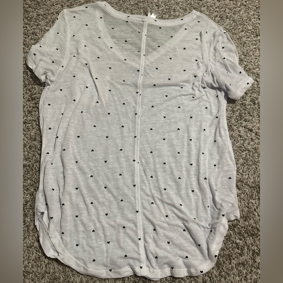 Love Charm Sheer Heart Print V-Neck Tee - White/Navy - Size XL - Picture 3 of 3